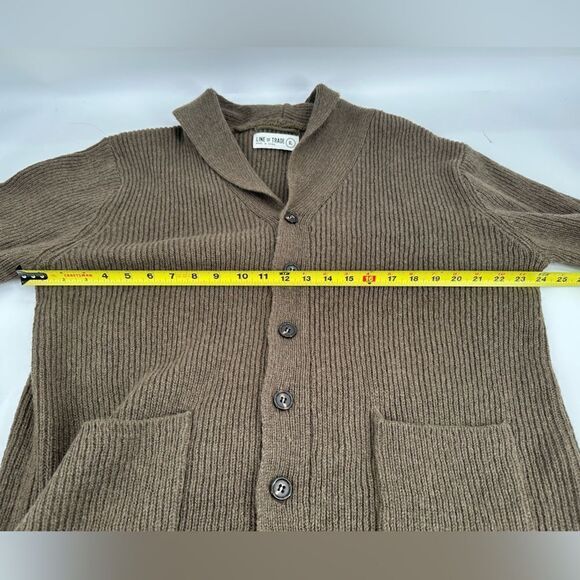 Line of Trade Cardigan Sweater Men's XL Shetland Wool Green/Brown Knit - Picture 9 of 9